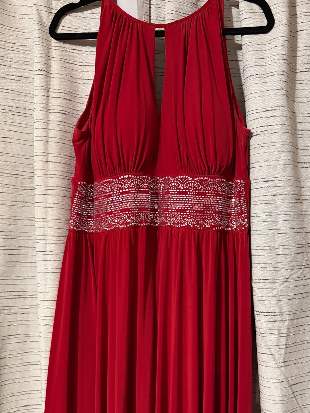 R&M Richards Red Beaded Empire Waist Halter Maxi Dress Gown 14W. Used once